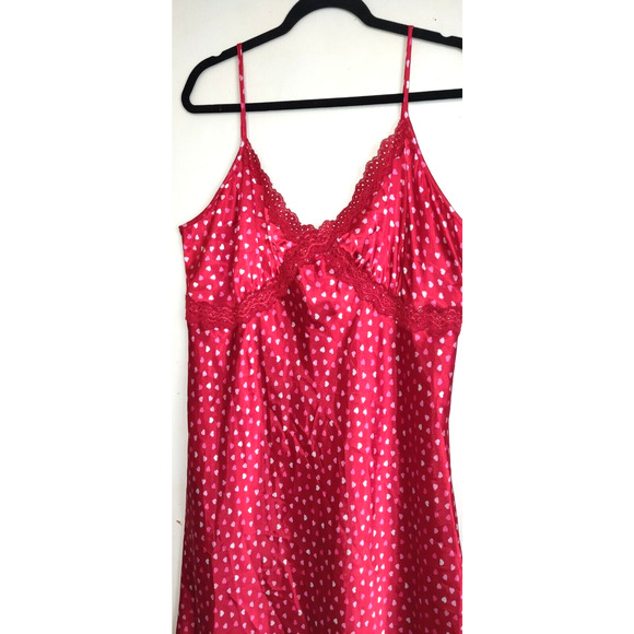 Jaclyn Smith Nightgown 1X Red Satin Lace Trim Hearts Valentine's Day Lingerie 1X - Picture 4 of 11